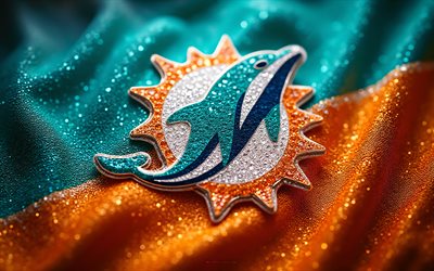 Miami Dolphins shiny logo, 4k, turquoise orange background, crystal art, Miami Dolphins emblem, USA, Miami Dolphins, American football, Miami Dolphins logo, NFL