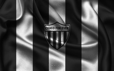 4k, logo chaco pour toujours, équipe d'argentine de football, tissu en soie noir et blanc, primera nationale, emblème chaco for ever, chaco pour toujours, argentine, football, signe chaco pour toujours