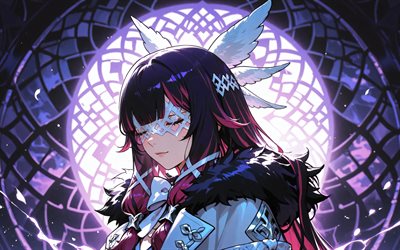 4k, Columbina, violet abstract background, night, Genshin Impact, manga, anime characters, Columbina Hyposelenia, Genshin Impact characters, Columbina Genshin Impact