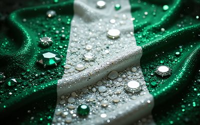 Swedish flag, 4K, gemstones, flag of Nigeria, crystals, shiny stones, Nigeria, creative art, green gemstones, green white crystals, Nigeria flag