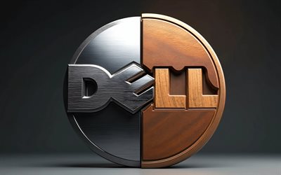 Dell wooden metal logo, 4k, minimalsim, dark background, creative, Dell two-material logo, Dell 3D logo, electronics brands, Dell logo, Dell