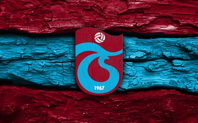 Trabzonspor wooden logo, 4k, purple blue wooden background, Super Lig, soccer, Trabzonspor logo, football, Trabzonspor emblem, Trabzonspor, turkish football club, Trabzonspor FC