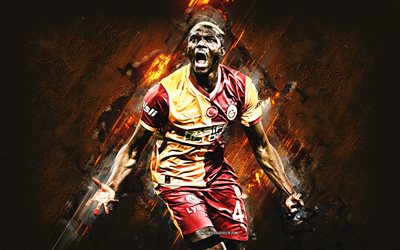 Victor Osimhen, Galatasaray SK, Nigerian footballer, orange stone background, Galatasaray FC, goal celebration, grunge art, Galatasaray, Turkey, football, Victor Osimhen Galatasaray