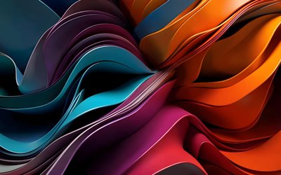 4k, curvas coloridas en 3d, obra de arte, vórtice, creativo, diseño de materiales, ondas abstractas coloridas, fondo ondulado abstracto, curvas abstractas, ondas abstractas, fondos abstractos