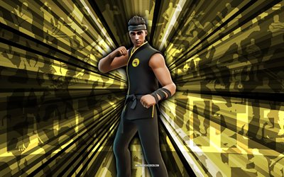 4k, choque de kumite, fondo de rayos dorados, diseño de choque de kumite, kumite choque fortnite, arte abstracto, diseño de choque de kumite fortnite, personajes fortnite, fortnite, arte creativo