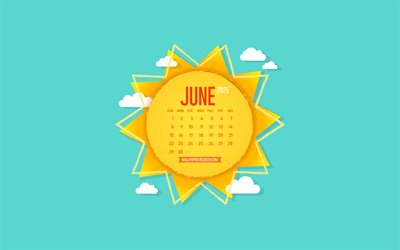 4k, 2025 juni kalender, sommerhintergrund, 2025 sommerkalender, hintergrund mit sonne, juni 2025 kalender, 2025 konzepte, juni