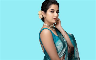 Ashika Ranganath, Indian actress, blue Indian sari, photoshoot, Bollywood, Indian fashion model, popular actresses, Ashika Ranganath photoshoot