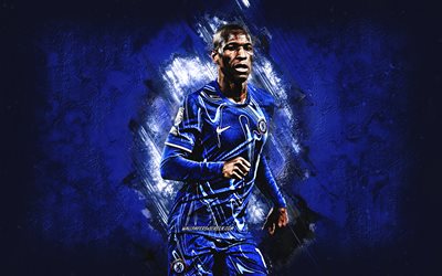 Nicolas Jackson, Chelsea FC, Senegalese footballer, blue stone background, grunge art, Premier League, England, football, Nicolas Jackson Chelsea