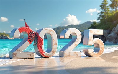 2025 Albania, 4k, summer 2025 in Albania, travel to Albania 2025, sea, summer, Albania 2025 digits, 3d art, Albanian flag, 2025 3d digits, Albania, 2025 concepts