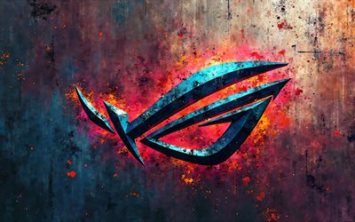 rogo grunge rog, 4k, fond de pierre grunge, république des joueurs, logo rog 3d, œuvres d'art, rogo rog metal, asus rog, logo de la république des joueurs, logo rog, asus, rog
