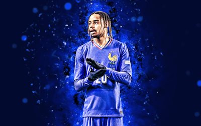 bradley barcola, 4k, néons bleus, équipe nationale de football de france, footballeurs français, bradley barcola 4k, football, équipes nationales, équipe bradley barcola france, fff