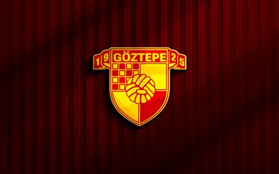 4k, logotipo de goztepe 3d, super liga, fondo 3d rojo, fútbol, emblema de goztepe, logotipo de goztepe, goztepe, fútbol americano, club de fútbol turco, goztepe fc