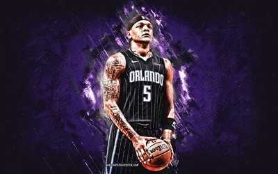 paolo banchero, orlando magic, italyan basketbolcu, mor taş arka plan, grunge art, nba, amerika, basketbol, paolo napolyon james banchero, paolo banchero orlando magic