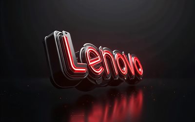 4k, lenovo 3d  logotyp, rött neonljus, lenovo emblem, lenovo  logotyp, svart bakgrund, kreativ 3d  konst, lenovo