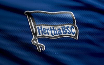 شعار نسيج hertha bsc, 4k, خلفية النسيج الأزرق, 2 البوندسليجا, خوخه, كرة القدم, شعار هيرثا bsc, هيرثا bsc, نادي كرة القدم الألماني, هيرثا fc