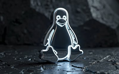 4k, linux mint metal logo, 白いネオンライト, osブランド, 石の背景, linux, ボケ, アートワーク, linux mint 3dロゴ, ブランドロゴ, osロゴ, linuxミントロゴ, ブランド, linuxミント