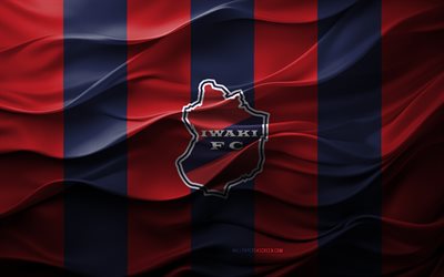 4k, Iwaki FC logo, blue red 3d background, J2 League, Iwaki FC emblem, Japanese football team, Iwaki FC flag, 3d texture, Japan, Iwaki FC, football, soccer, Iwaki