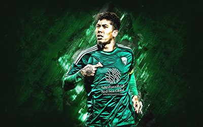 Roberto Firmino, Al-Ahli Saudi FC, Brazilian footballer, green stone background, grunge art, Al-Ahli, Saudi Arabia, football, Roberto Firmino Al-Ahli