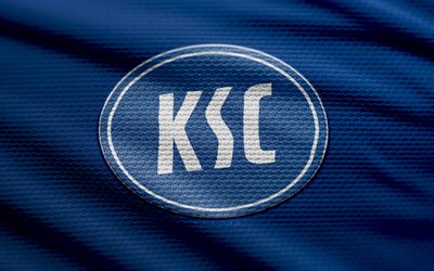 karlsruher sc logo logo, 4k, خلفية النسيج الأزرق, 2 البوندسليجا, خوخه, كرة القدم, karlsruher sc logo, karlsruher sc emblem, karlsruher sc, نادي كرة القدم الألماني, karlsruher fc