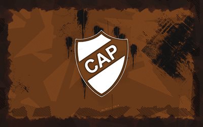 logoto de grunge ca platense, 4k, división de primera argentina, fondo de grunge marrón, fútbol, ca platense embleme, fútbol americano, logotipo de ca platense, ca platense, club de fútbol argentino, platense fc