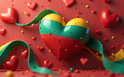 amo la lituania, 4k, sfondo 3d colorato, 3d art, creativo, giorno della lituania, bandiera della lituania, cuore con bandiera lituana, cuori 3d, bandiera lituana, lituania, amore per la lituania