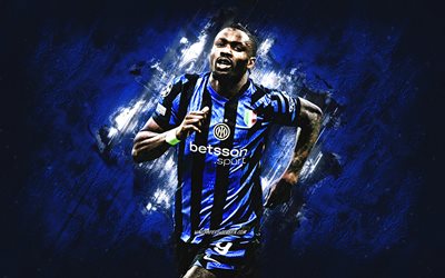 marcus thuram, fc interazionale, footballeur français, inter milan, fond de pierre bleue, grunge, serie a, italie, football, marcus thuram inter milan