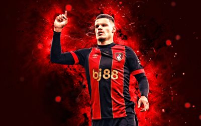 4k, milos kerkez, roter abstrakter hintergrund, bournemouth fc, premier league, ungarische fußballer, milos kerkez 4k, rote neonlichter, fußball, afc bournemouth, milos kerkez bournemouth