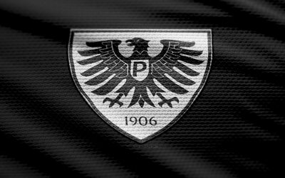 شعار النسيج sc preussen munster, 4k, خلفية النسيج الأسود, 2 البوندسليجا, خوخه, كرة القدم, شعار sc preussen munster, sc preussen munster, نادي كرة القدم الألماني, preussen munster fc