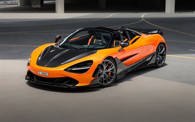 McLaren 720S Spider, 4k, tuning, 2025 cars, TopCar, parking, Orange McLaren 720S Spider, 2025 McLaren 720S Spider, british cars, McLaren