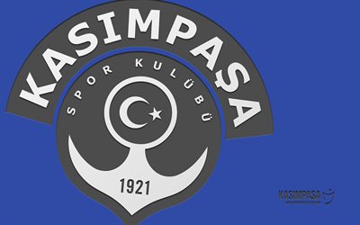 logo kasimpasa, 4k, sfondo blu, art di carbonio, emblema di kasimpasa, club di calcio turco, super lig, tacchino, kasimpasa, calcio, kasimpasa fc