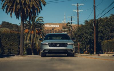 2025, honda accord, 4k, etunäkymä, ulkopuoli, hopea honda accord, hollywood, amerikkalaiset autot, uusi accord 2025, honda
