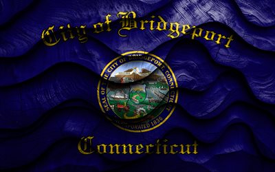 4k, drapeau de pont, villes américaines, drapeaux d'ondes 3d en bois, jour de bridgeport, drapeau de bridgeport, usa, drapeau en bois de bridgeport, bridgeport connecticut, pontsport