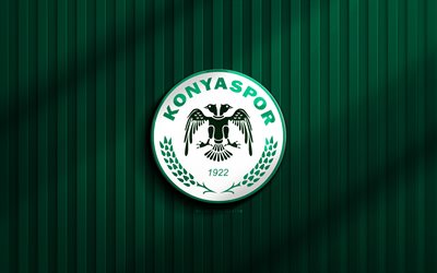 4k, logotipo 3d konyaspor, super lig, fundo 3d verde, futebol, emblema de konyaspor, logotipo konyaspor, konyaspor, clube de futebol turco, konyaspor fc