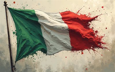Italian flag, 4k, grunge art, Italy flag, Italian flag on the flagpole, Italian paint splashes flag, Italy, flag of Italy