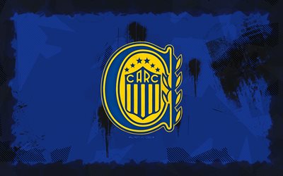 logotipo de rosario central grunge, 4k, división de primera argentina, fondo de grunge azul, fútbol, emblema central de rosario, fútbol americano, logotipo central de rosario, ca rosario central, club de fútbol argentino, rosario central fc, rosario central