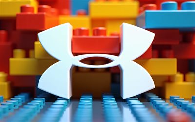 logo sous l'armure 3d, 4k, créatif, arrière plans lego colorés, marques de mode, logo blanc sous l'armure, marques, œuvres d'art, logo under armor, sous l'armure
