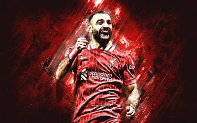 Mohamed Salah, Liverpool FC, red stone background, grunge art, world football star, Egyptian football player, Premier League, England, football, Mohamed Salah Liverpool