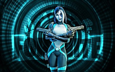 domino fortnite, 4k, fond en spirale turquoise, fortnite, créatif, peau domino, peau domino de fortnite, domino, personnages fortnite