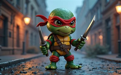 ラファエル, 4k, キビアート, ナイトスケープ, ティーンエイジミュータントニンジャタートルズ, 3dアート, tmnt文字, 変異したカメ, ラファエル・チビ, 忍者タートルズ, tmnt, ラファエルtmnt