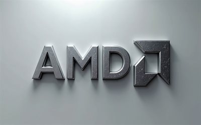 logo amd metal 3d, 4k, fond de mur gris, logo amd, art créatif, emblème amd, dmla, technologies modernes