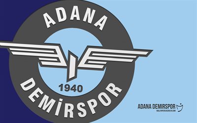 adana demirspor logo, 4k, blauer hintergrund, kohlenstoffkunst, adana demirspor emblem, turkischer fußballverein, super lig, truthahn, adana demirspor, fußball, adana
