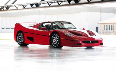 1995, ferrari f50, 4k, etunäkymä, retro  superauto, ulkopuoli, red ferrari f50, punainen f50 1995, italialaiset urheiluautot, ferrari