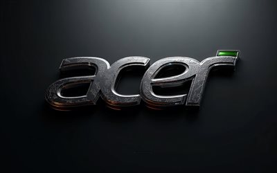 acer  logo, 4k, harmaa tausta, acer 3d  logo, acer metal  logo, 3d  taide, acer  tunnus, acer