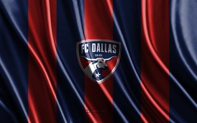 4k, FC Dallas logo, MLS, red blue silk texture, FC Dallas flag, American soccer team, soccer, silk flag, FC Dallas emblem, USA, FC Dallas badge, FC Dallas