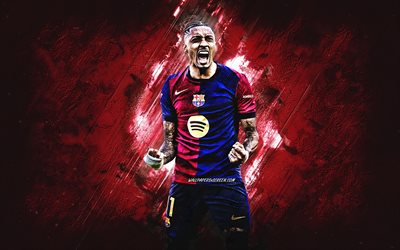 raphinha, fc barcelona, brezilyalı futbolcu, raphael dias belloli, dünya futbol yıldızları, yaratıcı sanat, grunge art, bordo taş arka plan, la liga, ispanya, futbol, raphinha barcelona