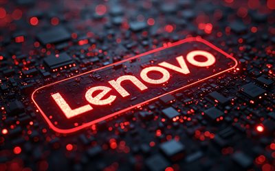 logo neon rosso lenovo, 4k, sfondo hi tech nero, microcircuits, conduttori, marchi elettronici, creativo, logo lenovo sul microcircuito, marchi, lenovo logo astratto, opera d'arte, logo lenovo, lenovo