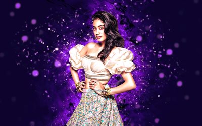 Janhvi Kapoor, 4k, violet neon lights, indian actor, Bollywood, movie stars, artwork, picture with Janhvi Kapoor, indian celebrity, Janhvi Kapoor 4k