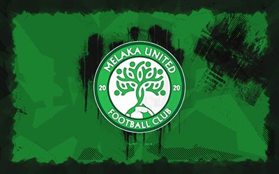 logo melaka united grunge, 4k, malesia super league, sfondo del grunge verde, calcio, emblema di melaka united, logo melaka united, melaka united, club di calcio malese, melaka united fc