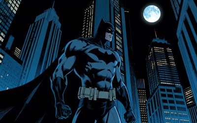 4k, Batman, comics art, superheroes, nightscape, DC Comics, Batman art, popular characters, Batman 4K