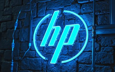 4k, logo di hewlett packard neon, bokeh, marchi di computer, fabbrica, sfondi metallici, logo hp, fili, hewlett packard, opera d'arte, logo 3d di hewlett packard, logo dei marchi, hp, marchi, logo hewlett packard